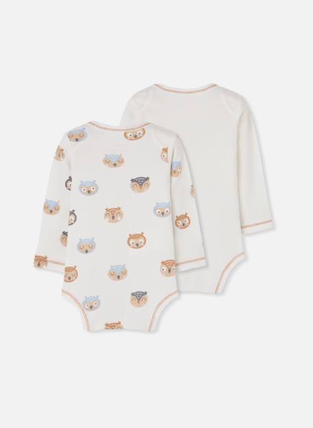 Lot 2 bodies bébé imprimé hiboux Blanc 2 - vertbaudet enfant 