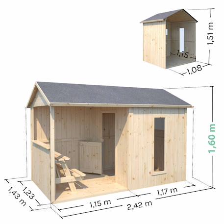 Cabane en bois avec préau et table de jeu jazz Marron 4 - vertbaudet enfant 