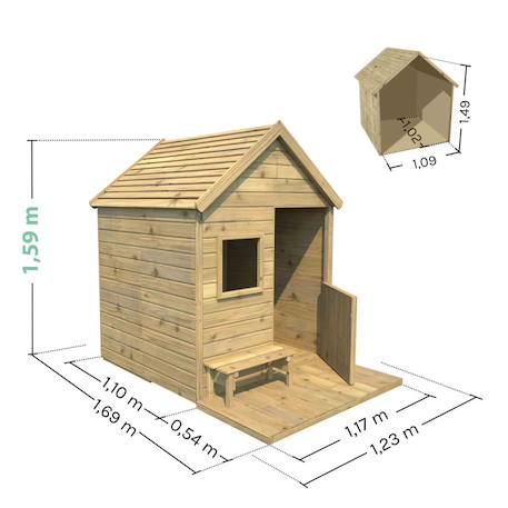 Cabane en bois traité avec terrasse et banc heidi Marron 4 - vertbaudet enfant 