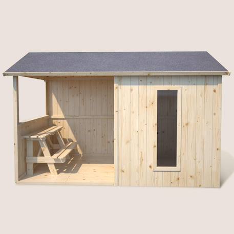 Cabane en bois avec préau et table de jeu jazz Marron 5 - vertbaudet enfant 