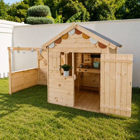Cabane en bois enfant avec pergola alpaga Beige 6 - vertbaudet enfant 