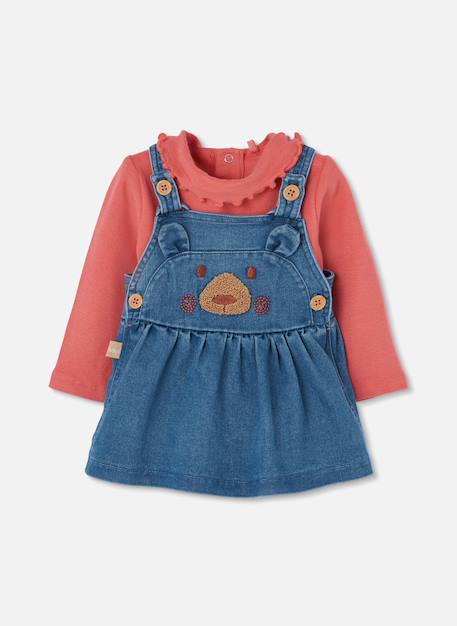 Ensemble bébé fille maille denim broderie ours Rouge 3 - vertbaudet enfant 