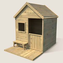 -Cabane en bois traité avec terrasse et banc heidi