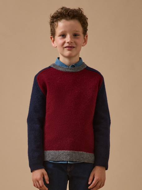 Pull colorblock en laine garçon Bordeaux+Vert 1 - vertbaudet enfant 