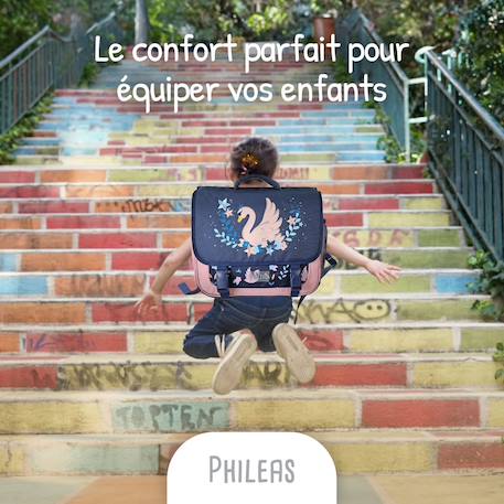 Cartable scolaire 38 CM - 2 compartiments Phileas - Cygne Bleu et Rose 5 - vertbaudet enfant 
