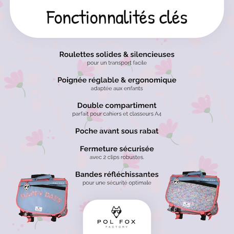 Cartable à roulettes réversible 2 compartiments Happy Jean - 38 cm Bleu 2 - vertbaudet enfant 