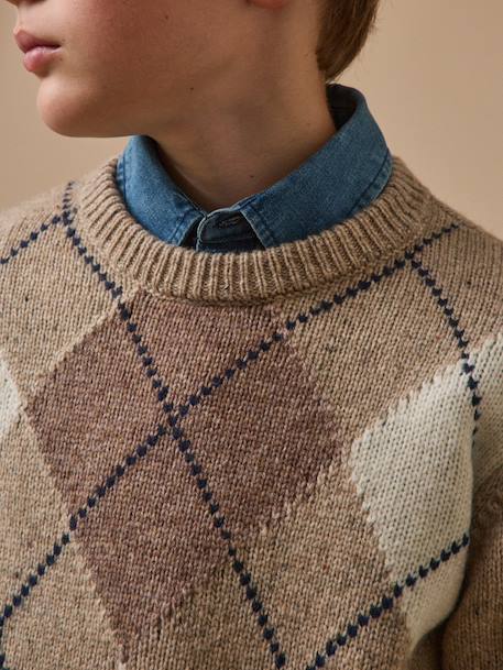Pull jacquard avec laine garçon Beige 3 - vertbaudet enfant 