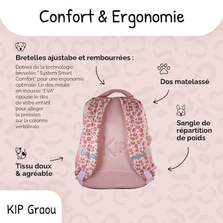Sac à dos scolaire 2 compartiments KIP Graou Rose Léopard 4 - vertbaudet enfant 