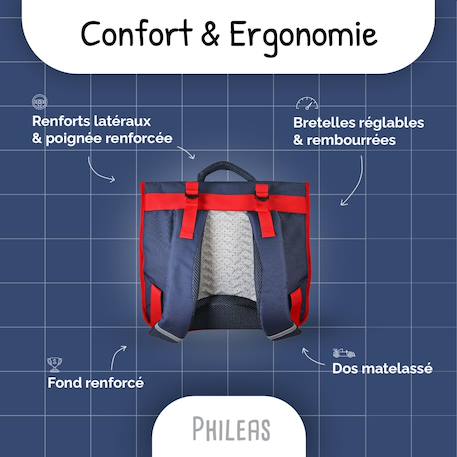Cartable scolaire 38 CM - 2 compartiments Phileas - voiture de course Bleu et Rouge 4 - vertbaudet enfant 