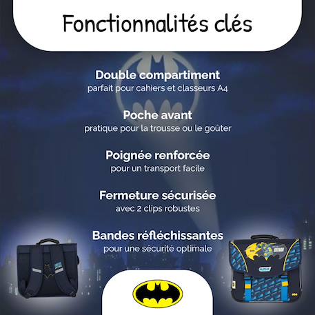 Cartable scolaire 38 cm - 2 compartiments Batman Forever Bleu et Jaune 2 - vertbaudet enfant 