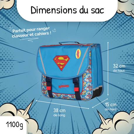 Cartable scolaire 38 CM - 2 compartiments Superman Comics Bleu et rouge 3 - vertbaudet enfant 