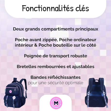 Sac à dos scolaire - 2 compartiments Marshmallow - Pixelly Bleu nuit 2 - vertbaudet enfant 