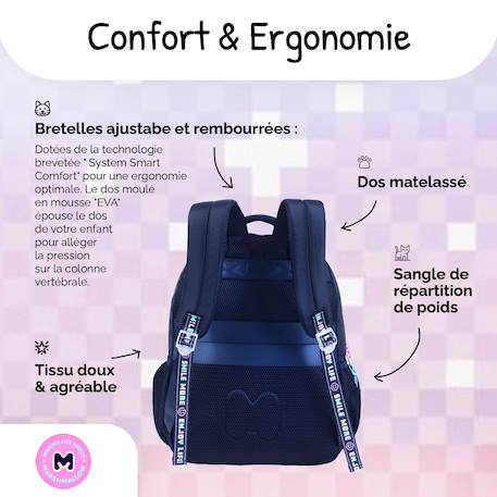 Sac à dos scolaire - 2 compartiments Marshmallow - Pixelly Bleu nuit 4 - vertbaudet enfant 
