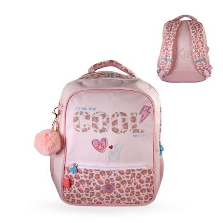 Sac à dos scolaire 2 compartiments KIP Graou Rose Léopard 1 - vertbaudet enfant 