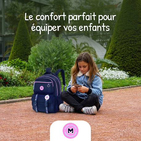 Sac à dos scolaire - 2 compartiments Marshmallow - Pixelly Bleu nuit 5 - vertbaudet enfant 