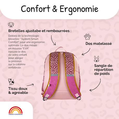 Sac à dos scolaire - 2 compartiments French Disorder - Velours côtelé Léopard Rose 4 - vertbaudet enfant 