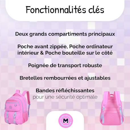 Sac à dos Scolaire - 2 compartiments - Marshmallow Rose Blush 2 - vertbaudet enfant 