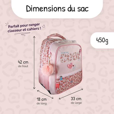 Sac à dos scolaire 2 compartiments KIP Graou Rose Léopard 3 - vertbaudet enfant 
