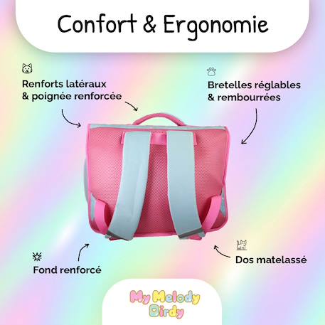 Cartable scolaire 38 cm - 2 compartiments My Melody Birdy à effet holographique Rose 4 - vertbaudet enfant 