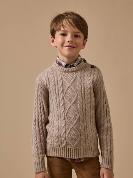 Pull torsadé garçon Beige+Marine+Vert 1 - vertbaudet enfant 