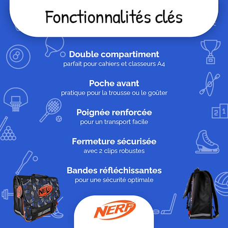 Cartable scolaire 38 cm - 2 compartiments Nerf  Off Screen Noir et orange 2 - vertbaudet enfant 
