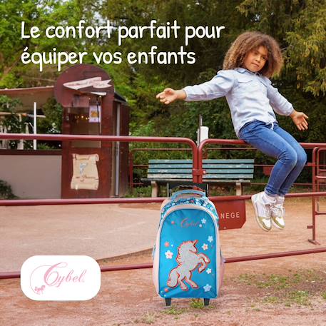 Sac à dos scolaire à roulettes 2 compartiments Cybel - Licorne pailletée Bleu et Rose 5 - vertbaudet enfant 