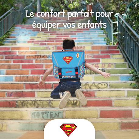 Cartable scolaire 38 CM - 2 compartiments Superman Comics Bleu et rouge 5 - vertbaudet enfant 