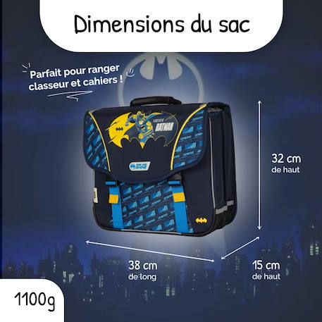 Cartable scolaire 38 cm - 2 compartiments Batman Forever Bleu et Jaune 3 - vertbaudet enfant 