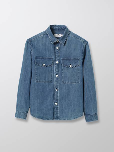 Chemise en denim garçon Bleu fonce uni 1 - vertbaudet enfant 