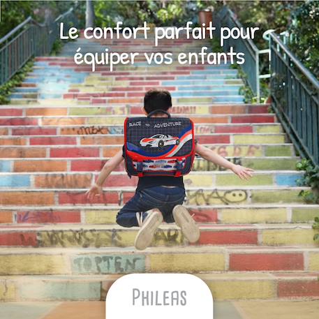 Cartable scolaire 38 CM - 2 compartiments Phileas - voiture de course Bleu et Rouge 5 - vertbaudet enfant 