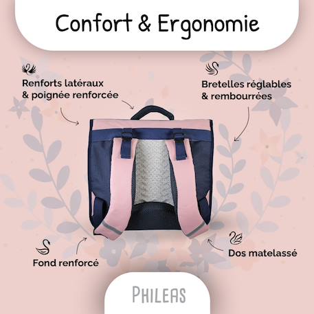Cartable scolaire 38 CM - 2 compartiments Phileas - Cygne Bleu et Rose 4 - vertbaudet enfant 