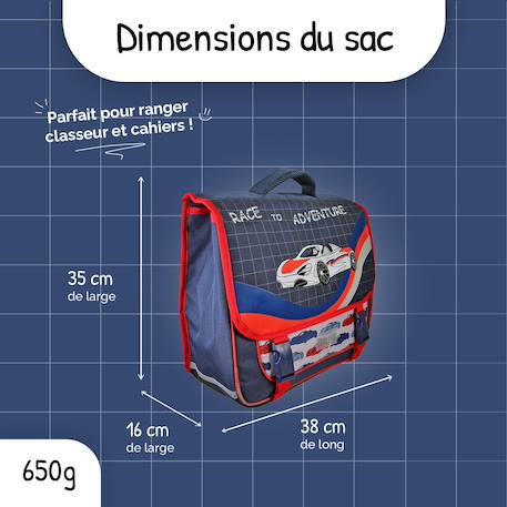 Cartable scolaire 38 CM - 2 compartiments Phileas - voiture de course Bleu et Rouge 3 - vertbaudet enfant 