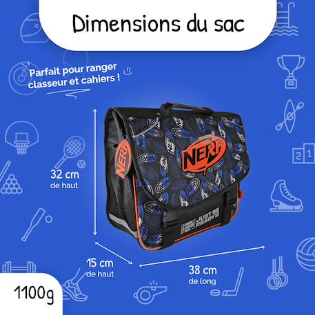 Cartable scolaire 38 cm - 2 compartiments Nerf  Off Screen Noir et orange 3 - vertbaudet enfant 