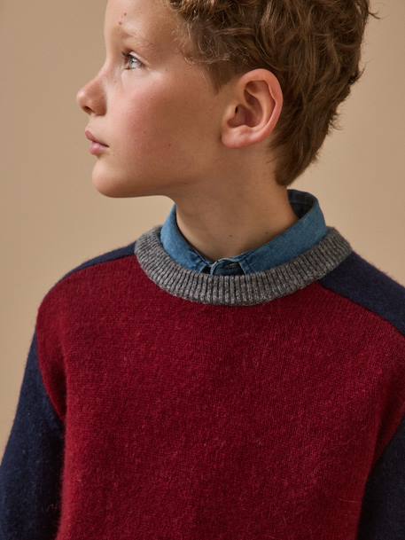 Pull colorblock en laine garçon Bordeaux+Vert 3 - vertbaudet enfant 