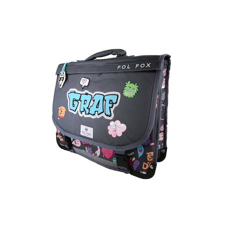 Cartable réversible 2 compartiments Street Art - 38 cm Gris 2 - vertbaudet enfant 