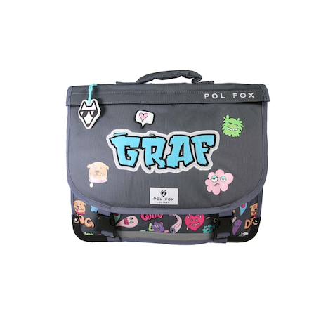 Cartable réversible 2 compartiments Street Art - 38 cm Gris 1 - vertbaudet enfant 