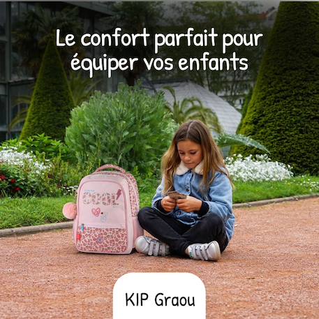 Sac à dos scolaire 2 compartiments KIP Graou Rose Léopard 5 - vertbaudet enfant 