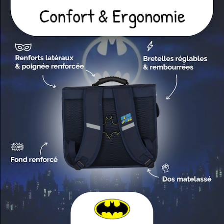 Cartable scolaire 38 cm - 2 compartiments Batman Forever Bleu et Jaune 4 - vertbaudet enfant 