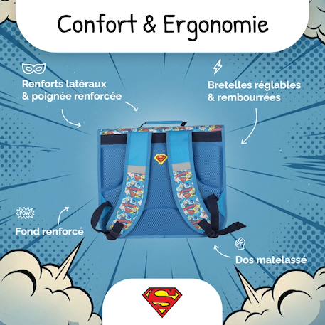 Cartable scolaire 38 CM - 2 compartiments Superman Comics Bleu et rouge 4 - vertbaudet enfant 