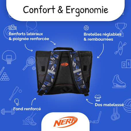 Cartable scolaire 38 cm - 2 compartiments Nerf  Off Screen Noir et orange 4 - vertbaudet enfant 