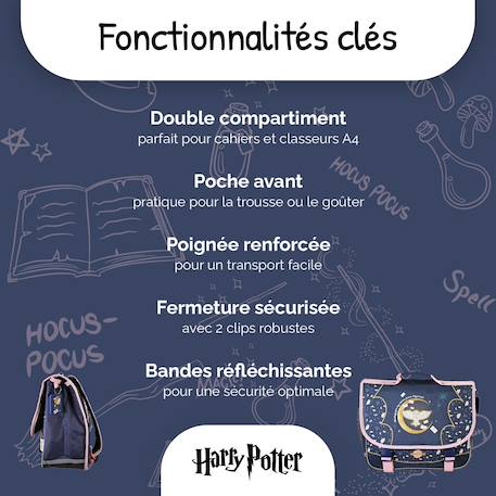 Cartable scolaire 38 cm - 2 compartiments Harry Potter- Hedwig Mystic Winter Bleu 2 - vertbaudet enfant 