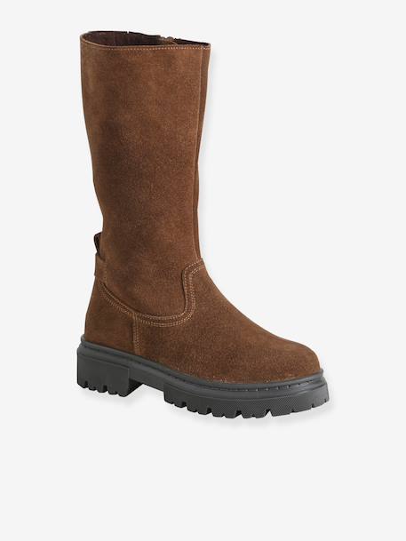 Boots fille en cuir zippées marron 1 - vertbaudet enfant 
