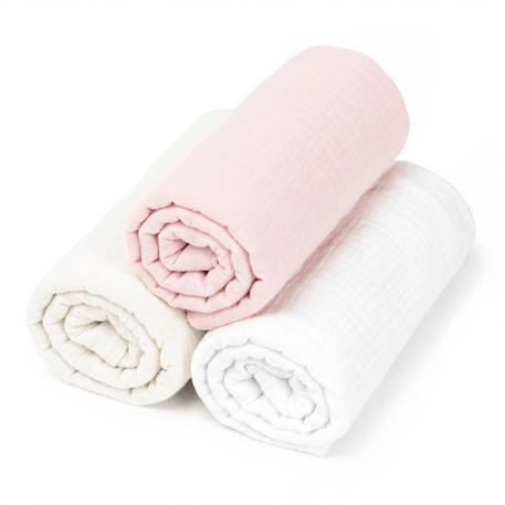 Lot de 3 draps housses couffin en gaze de coton pastel Rose, écru, blanc 1 - vertbaudet enfant 