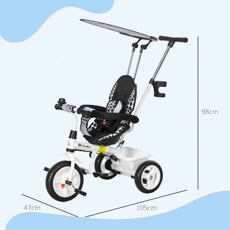 Tricycle enfant pare-soleil pliable canne amovible benne rangement acier White 3 - vertbaudet enfant 