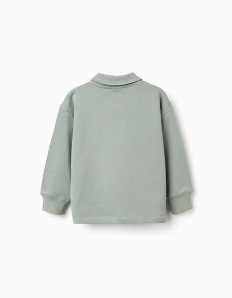Sweat en coton avec col polo et imprimé Vert 2 - vertbaudet enfant 