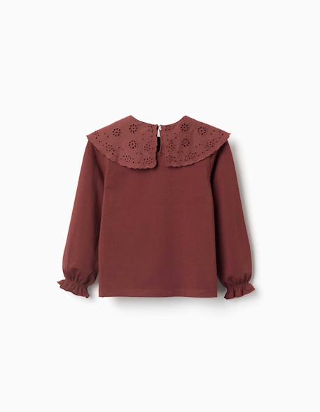 T-shirt en coton avec maxi col en broderie anglaise Blanc+Marrón 5 - vertbaudet enfant 