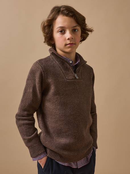 Pull col camionneur garçon Bleu chine+Marron 5 - vertbaudet enfant 