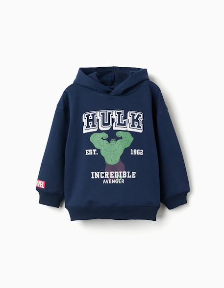 Garçon-Pull, gilet, sweat-Sweat en coton peigné à capuche et imprimé hulk