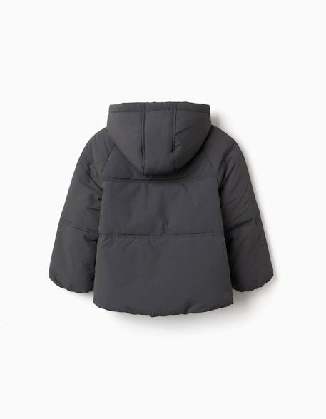 Doudoune avec capuche et doublure en polaire Gris foncé+Mauve clair 2 - vertbaudet enfant 