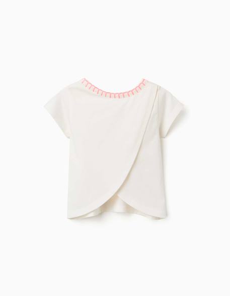 T-shirt en coton avec col brodé Beige clair 2 - vertbaudet enfant 